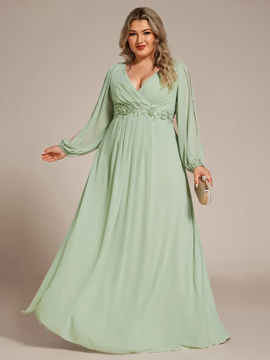 Iris | Elegant Chiffon V-Neckline Long Sleeve Wedding Guest Dress