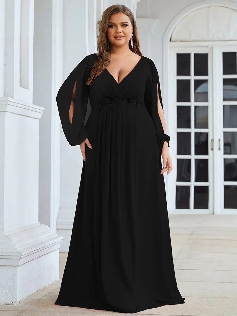 Iris | Elegant Chiffon V-Neckline Long Sleeve Wedding Guest Dress