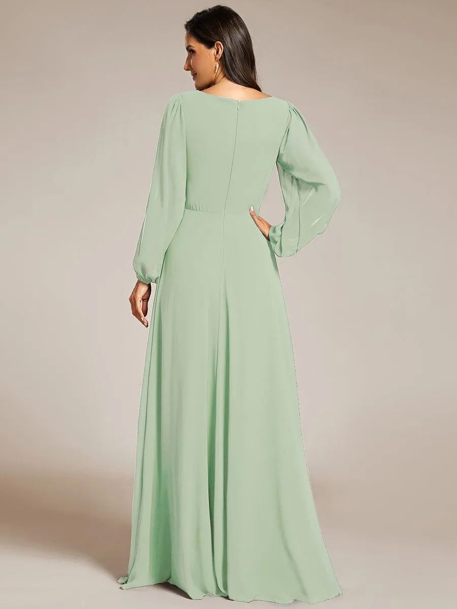 Iris | Elegant Chiffon V-Neckline Long Sleeve Wedding Guest Dress