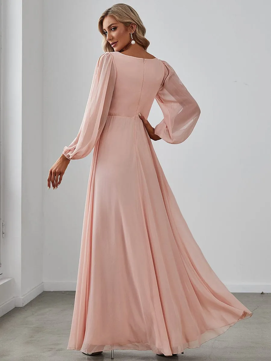 Iris | Elegant Chiffon V-Neckline Long Sleeve Wedding Guest Dress