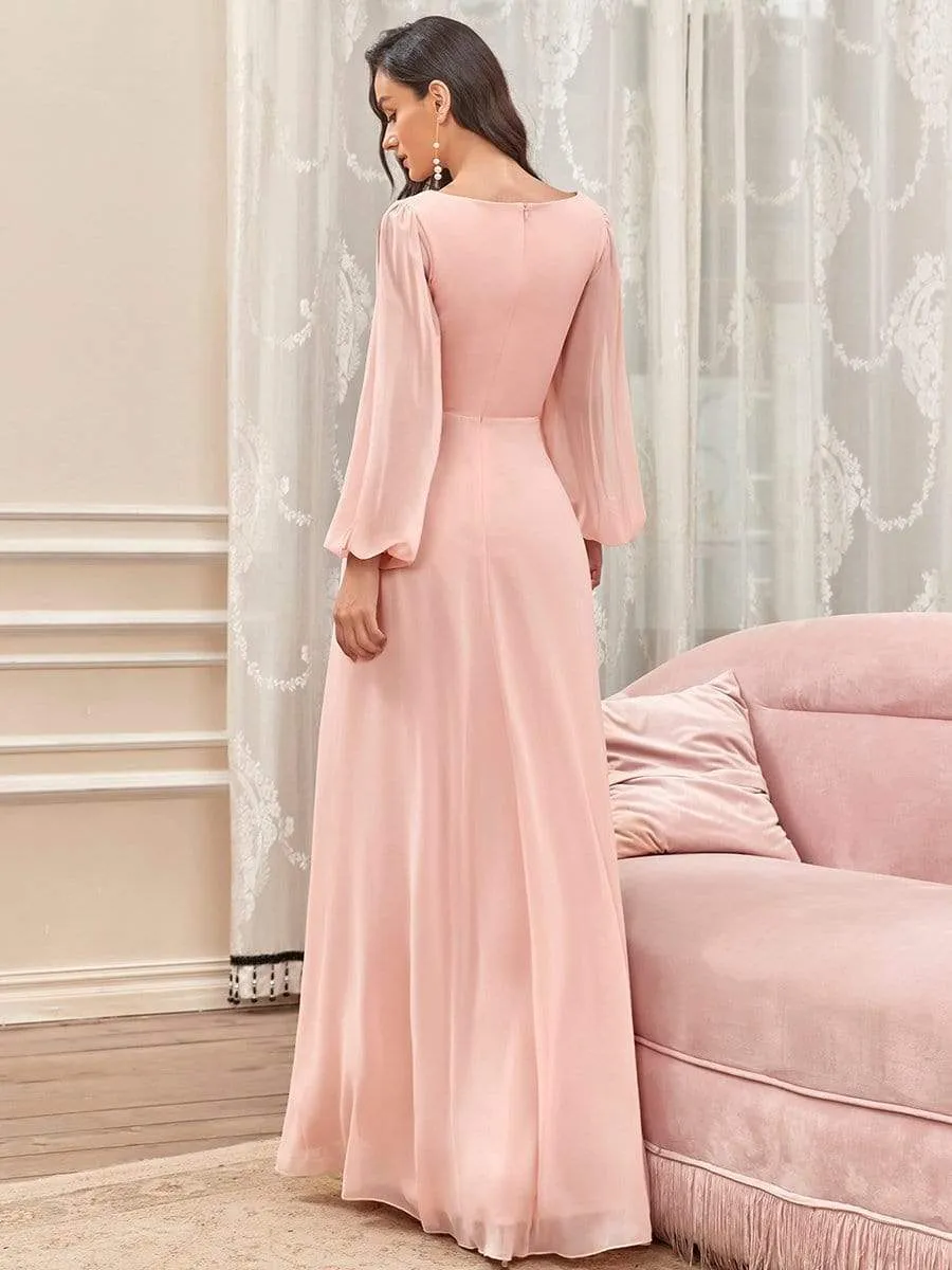 Iris | Elegant Chiffon V-Neckline Long Sleeve Wedding Guest Dress