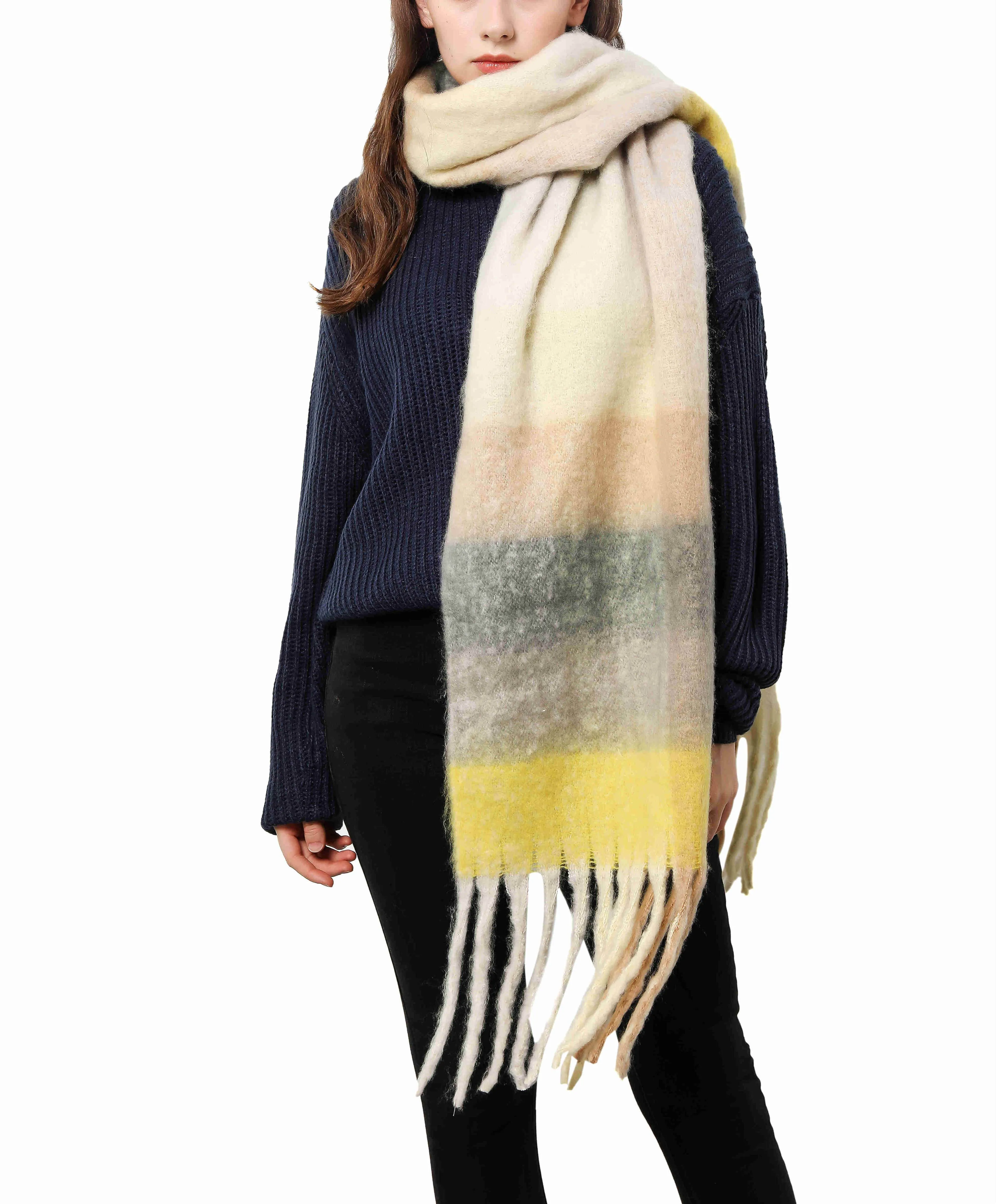 JC SUNNY FASHION Oversized Colorful Cozy Long Fringe Fuzzy Scarf