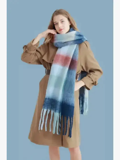 JC SUNNY FASHION Oversized Colorful Cozy Long Fringe Fuzzy Scarf