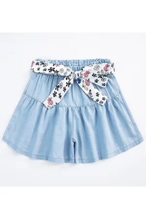 Kids Girls Pretty Solid Colored Elasticated Waist Summer Casual Denim Short - KGSH108770