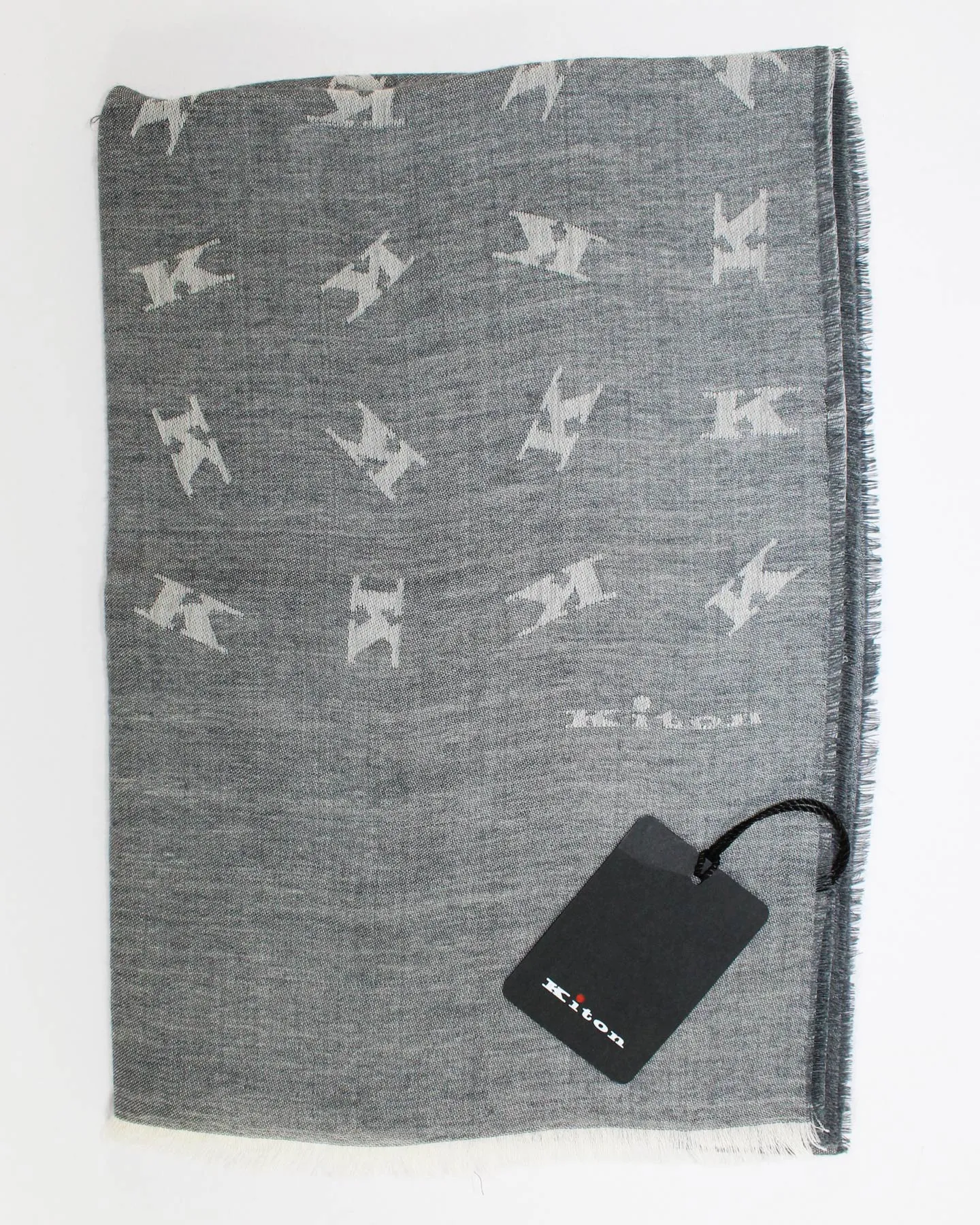 Kiton Scarf Gray K Logo Design - Wool Silk Shawl SALE