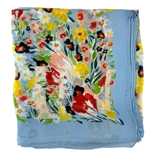 Lanvin Scarf Blue Floral Design - Chiffon Silk Shawl