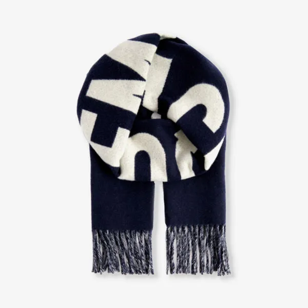 L'echarpe wool scarf with Jacquemus tassels, navy blue