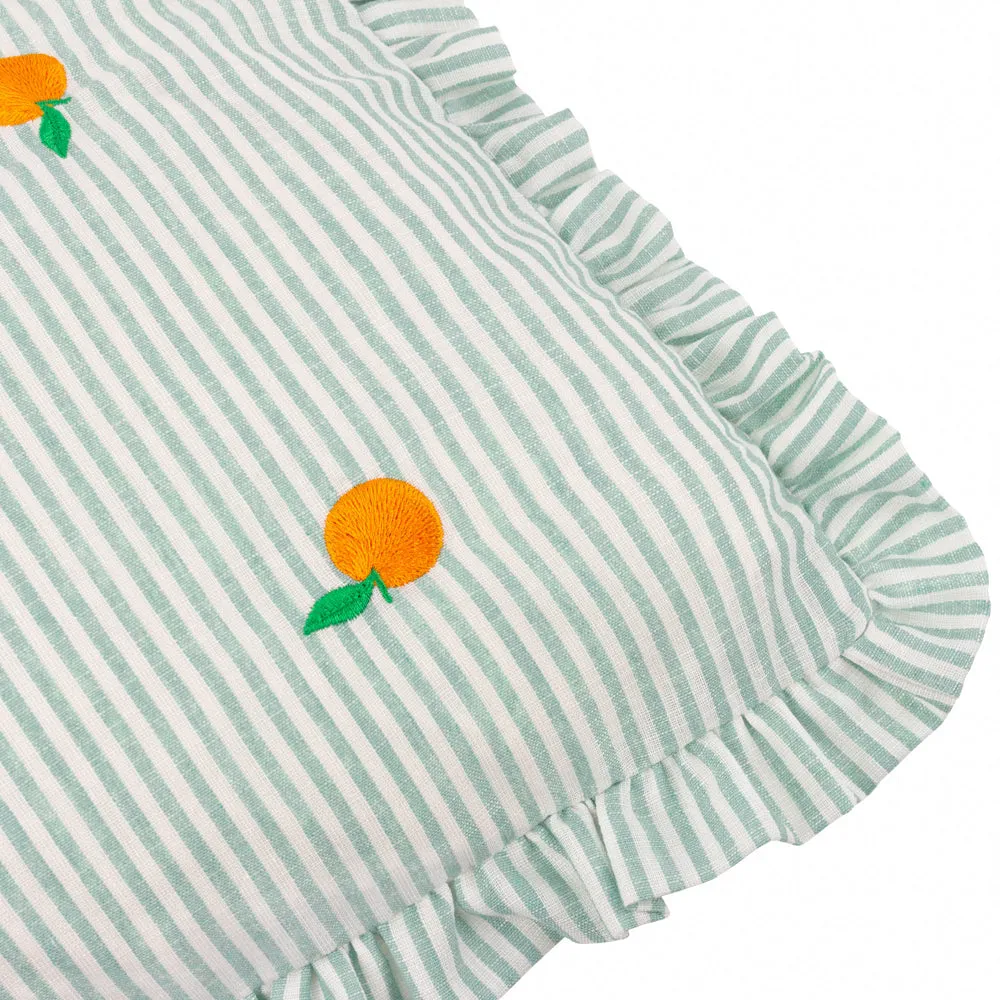 Les Fruites Embroidered Ruffle Cushion Orange