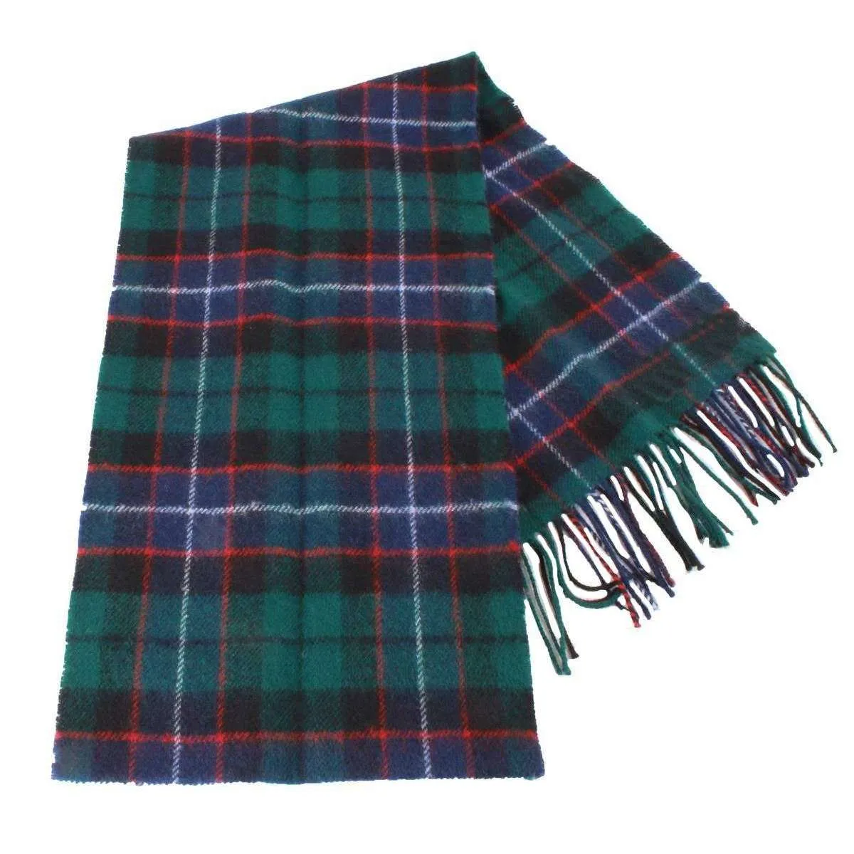 Locharron of Scotland Bowhill Russell Modern Lambswool Tartan Scarf - Green/Blue/Grey/White