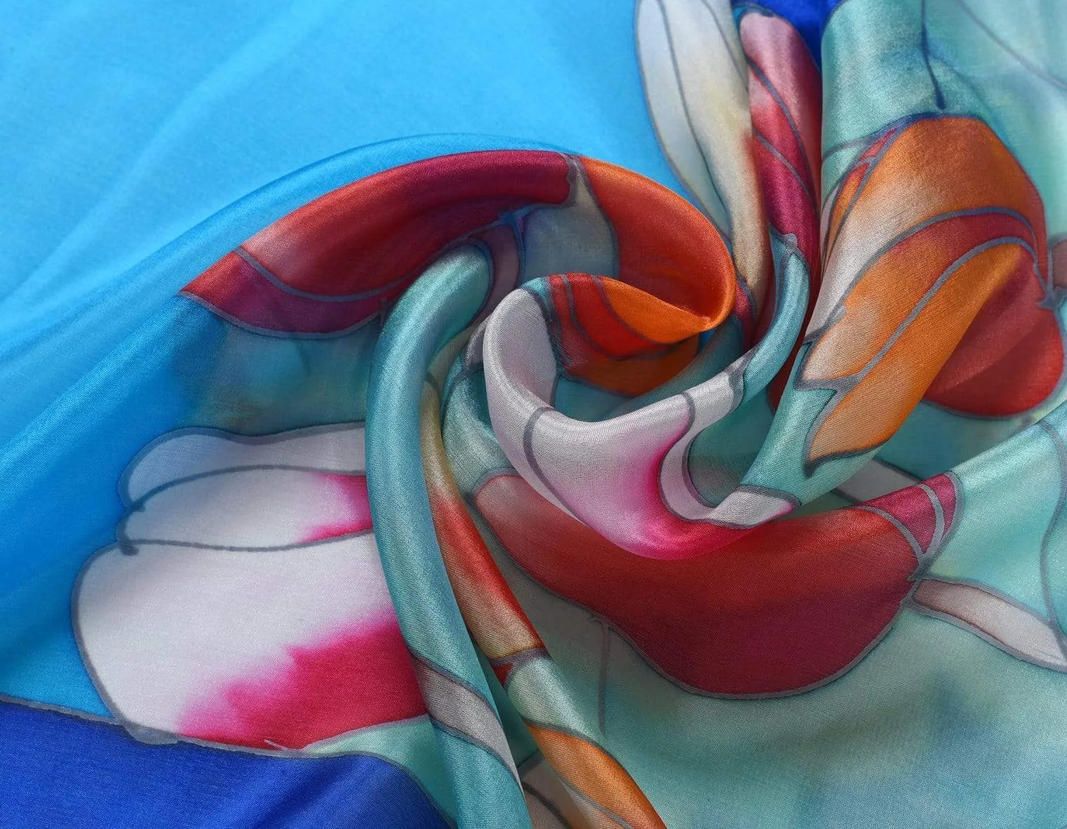 Long Hand Painted Silk Scarf - Tulips