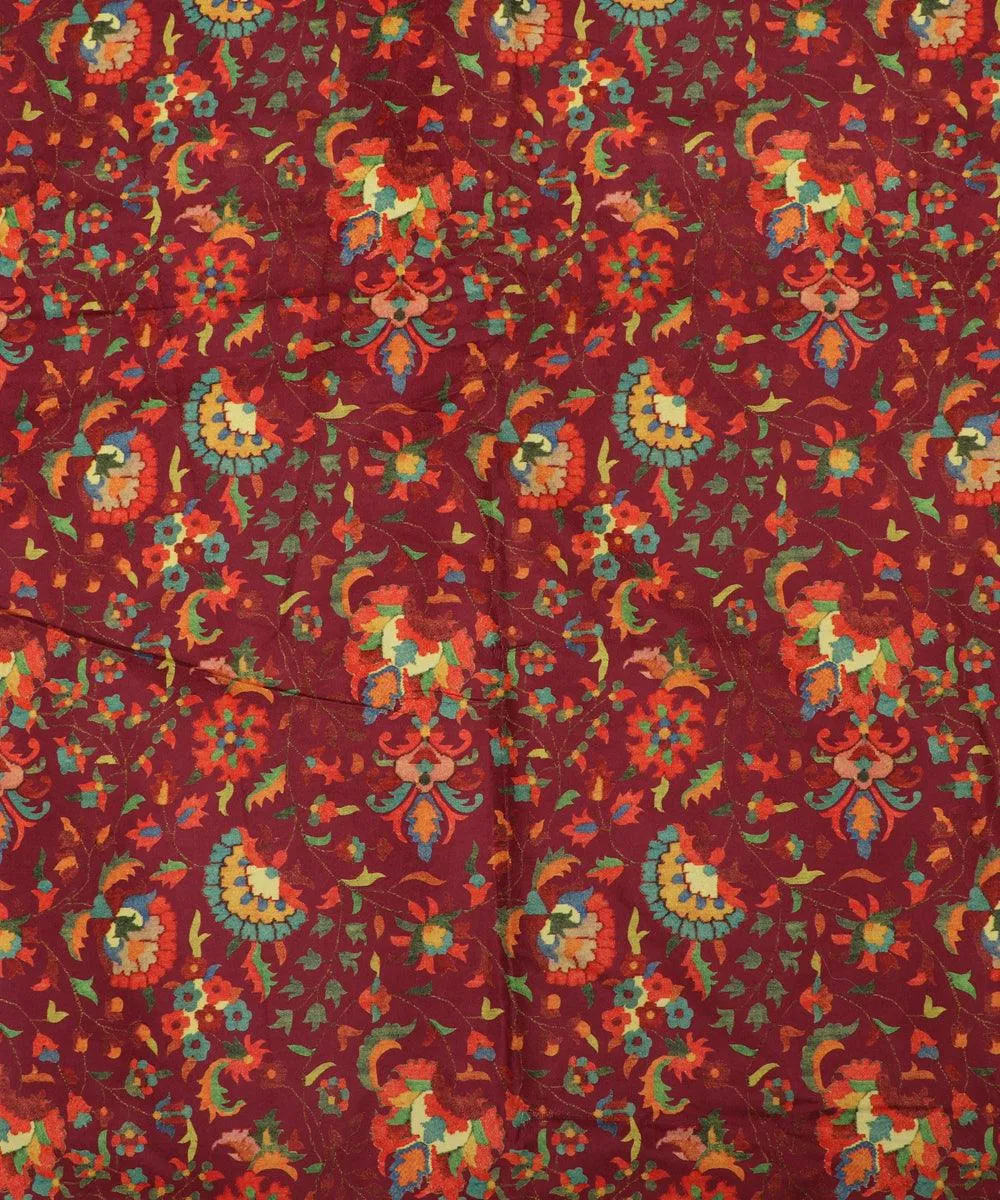 Maroon Colour Floral Digital Print Velvet Fabric