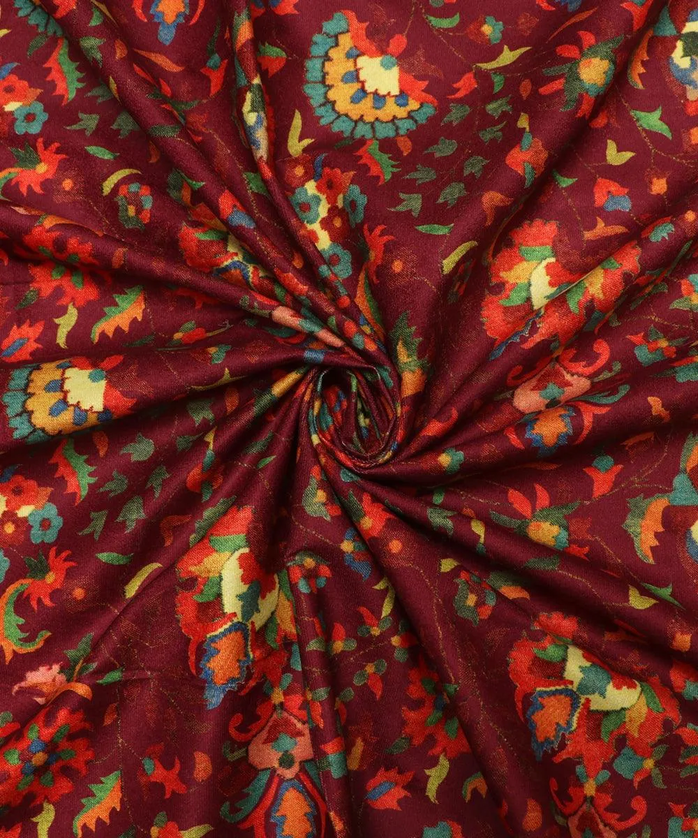 Maroon Colour Floral Digital Print Velvet Fabric