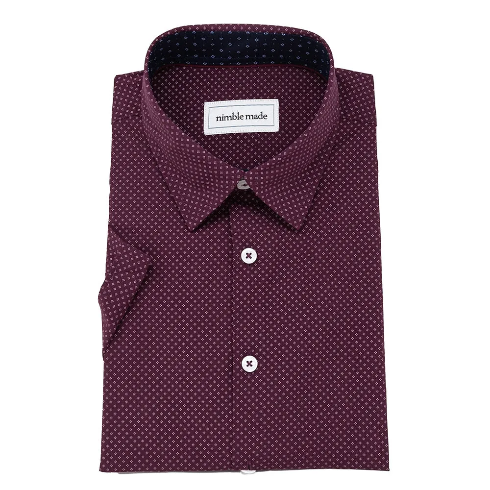 Maroon Patterned Short Sleeve Button Up Shirt | The Rambutan