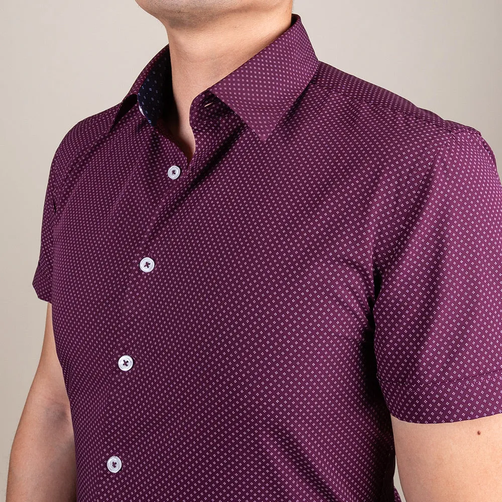 Maroon Patterned Short Sleeve Button Up Shirt | The Rambutan