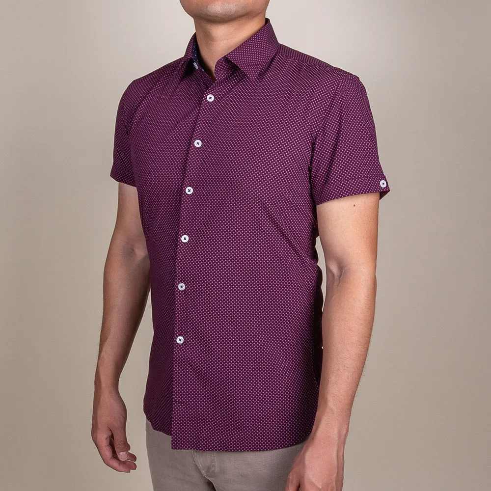 Maroon Patterned Short Sleeve Button Up Shirt | The Rambutan