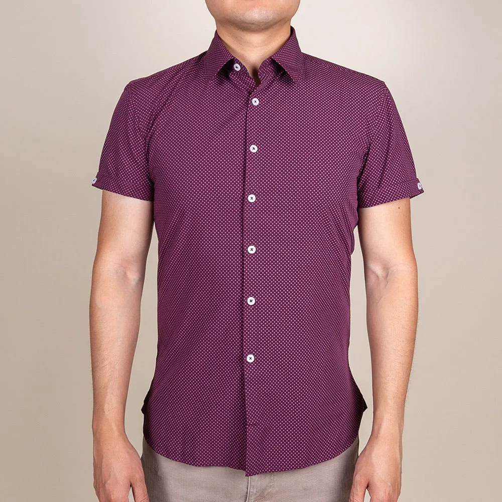 Maroon Patterned Short Sleeve Button Up Shirt | The Rambutan