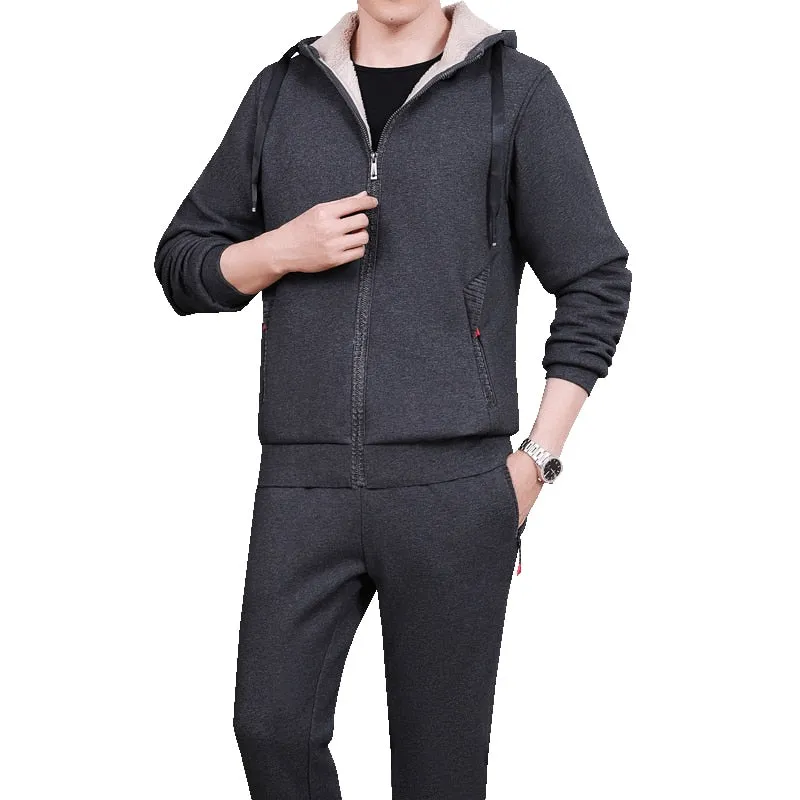 Mens Winter Sporting Fleece Thick Hooded Casual Track Suit