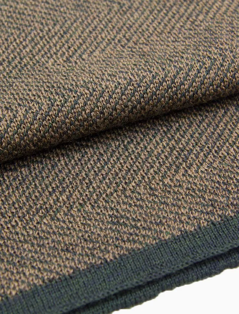 Military Green & Brown Reversible Herringbone Knitted Wool Scarf