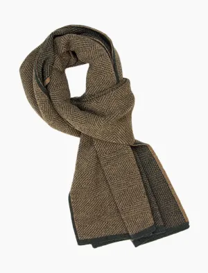 Military Green & Brown Reversible Herringbone Knitted Wool Scarf