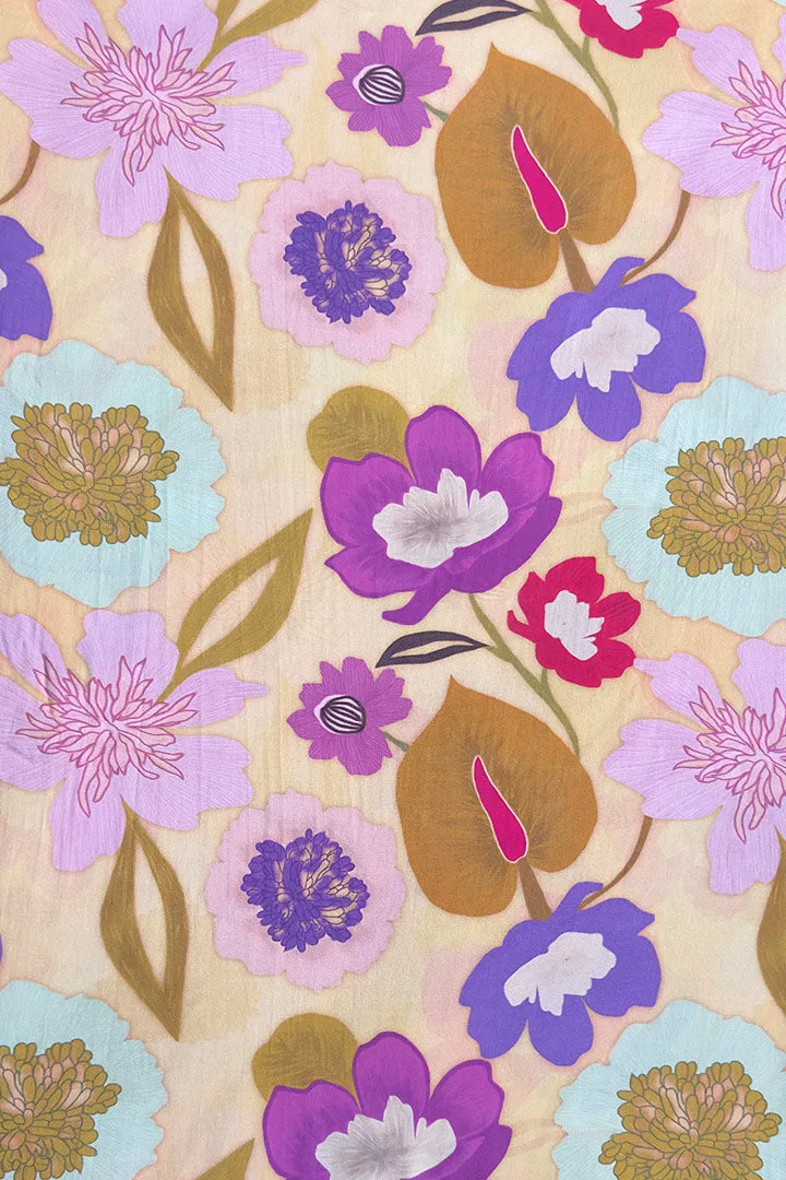 Multicolor Floral Printed Liva Bemberg Satin Fabric