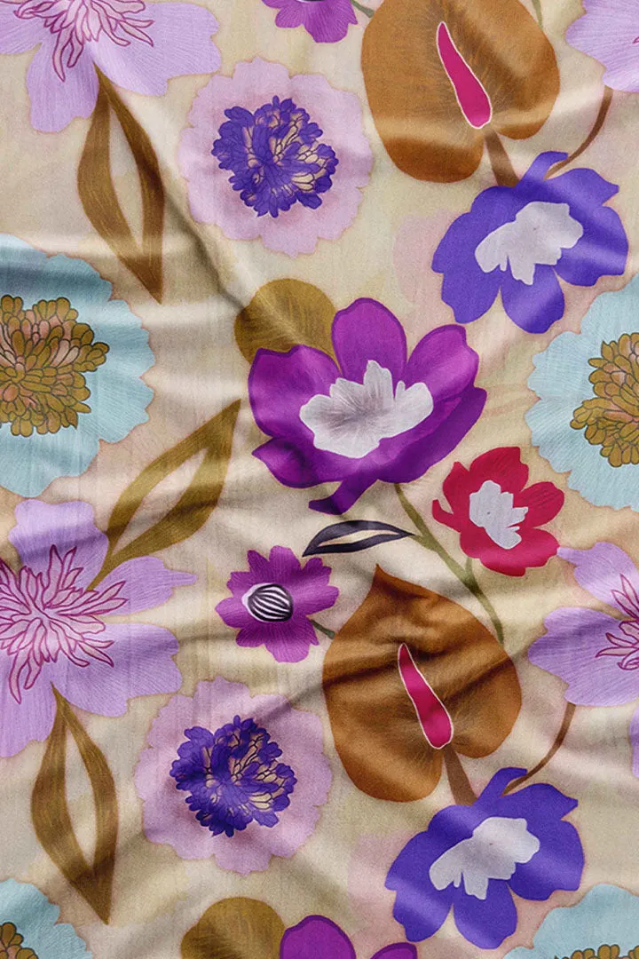 Multicolor Floral Printed Liva Bemberg Satin Fabric