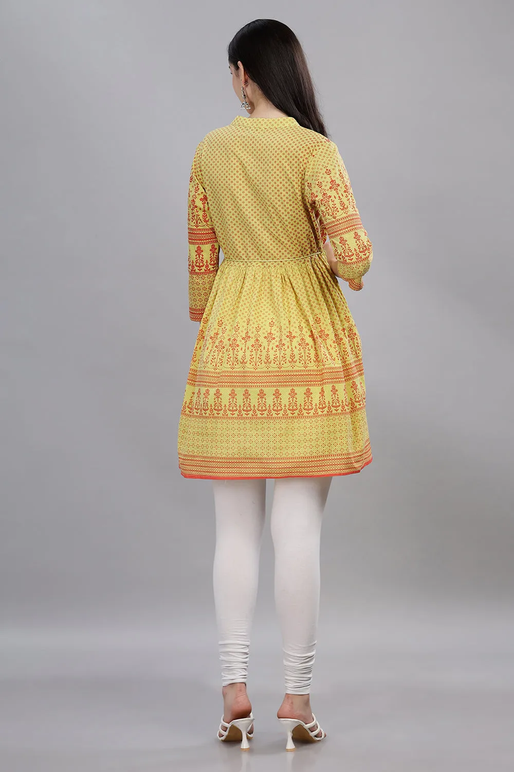 Mythri Office Wear Women's Short Kurta V Neck with 3/4th Sleeves  - Yellow - TO06