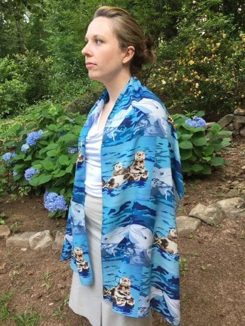 Ocean Animals Animal Viscose Scarf- Sea Otter and Dolphins - Best Friends and The Kiss