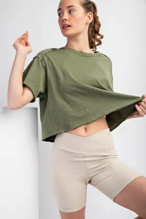 Olive Cropped Boho Tee