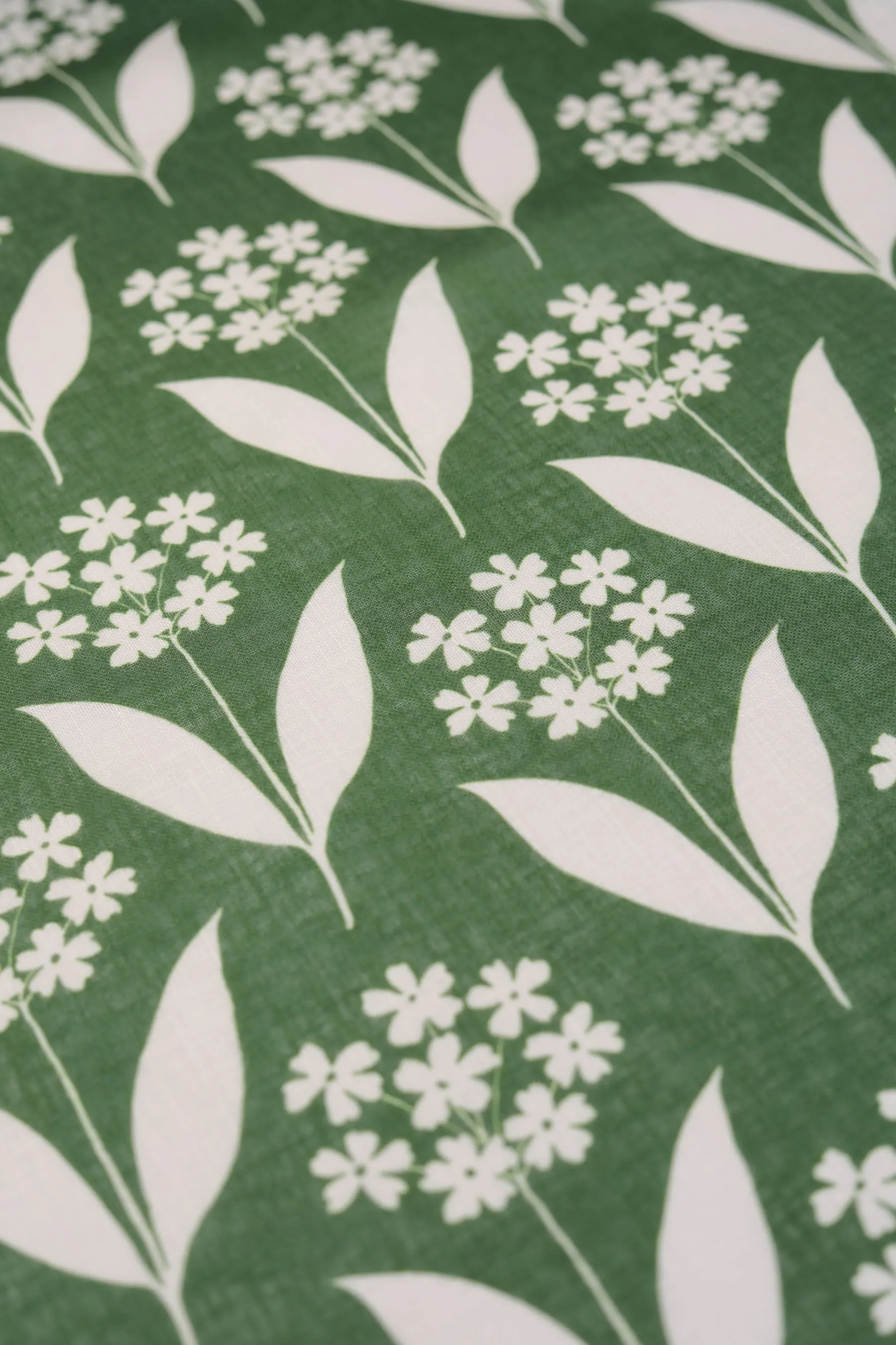 Olive Green Floral Pattern Printed Eco Poly Linen Fabric