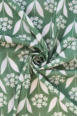 Olive Green Floral Pattern Printed Eco Poly Linen Fabric