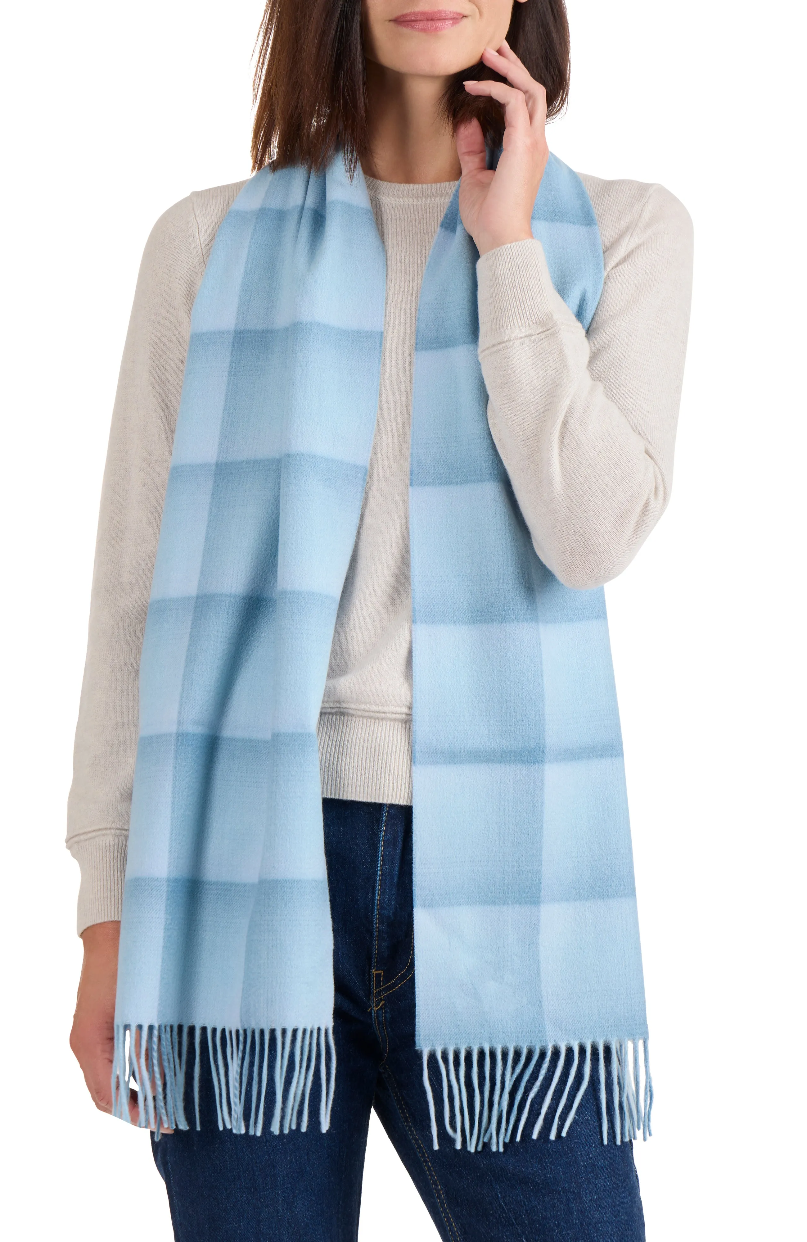 OMBRE GRID CASHMERE SCARF