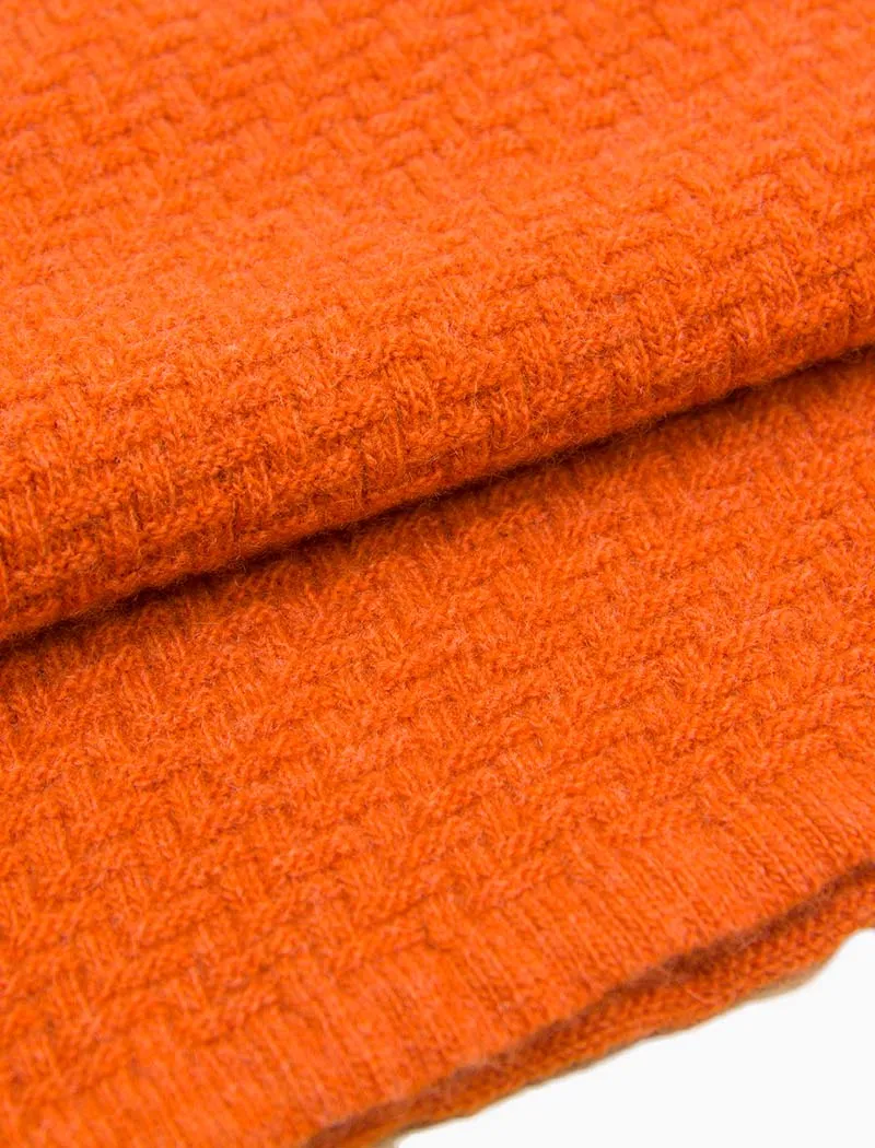 Orange Basket Weave Knitted Wool & Cashmere Scarf