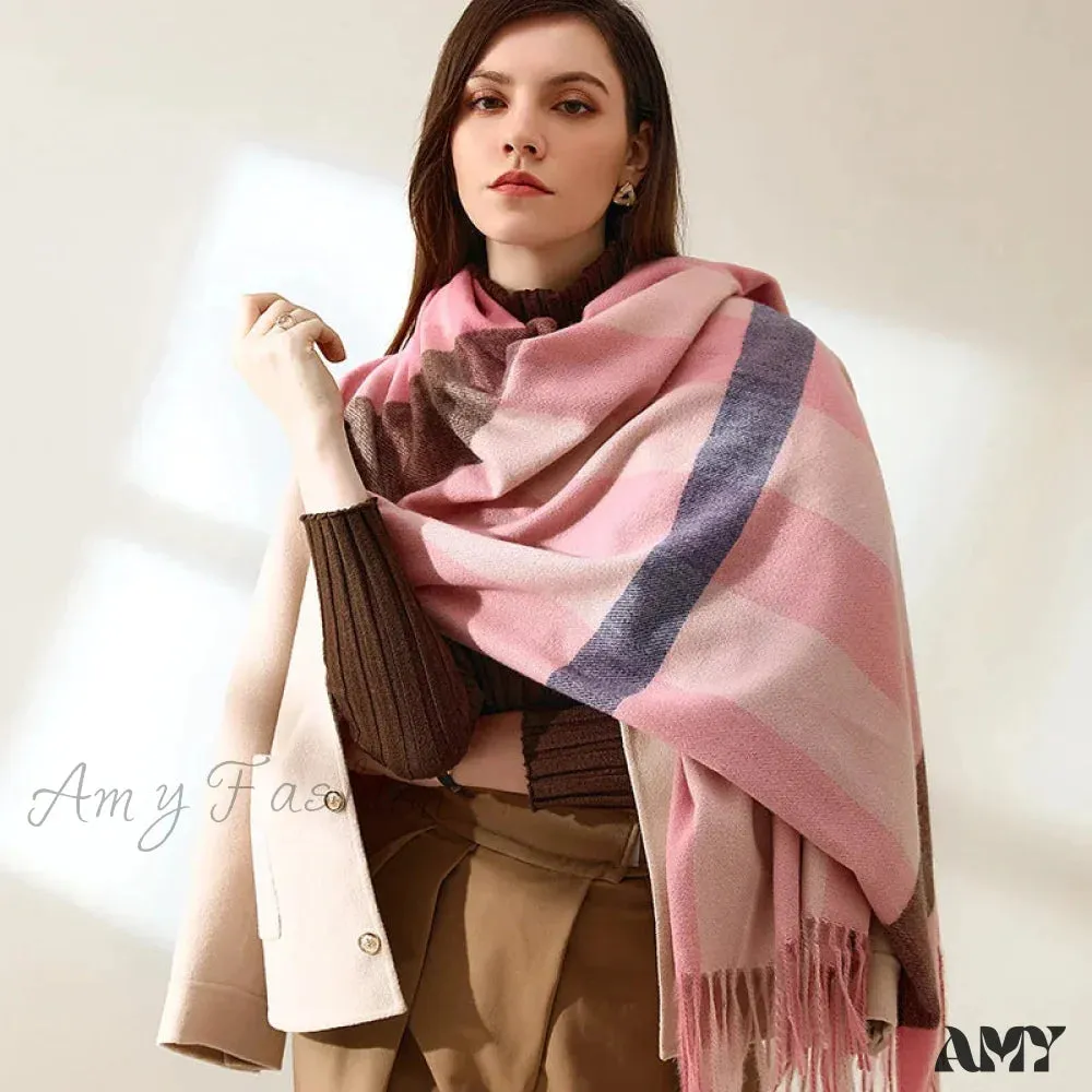 Plaid Blanket Thick Winter Warm Shawl Set Scarf