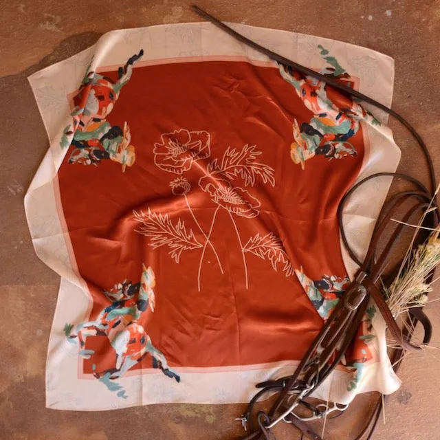 Poppy Cowgirl: 35x35 Mulberry Silk Wild Rag Cowgirl Western Red Scarf