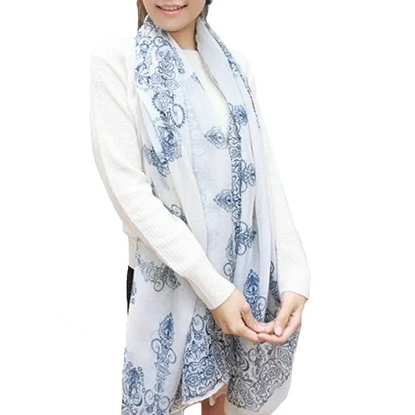 Porcelain Style Blue Women’s Scarf