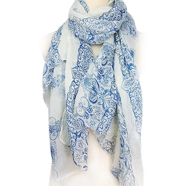 Porcelain Style Blue Women’s Scarf