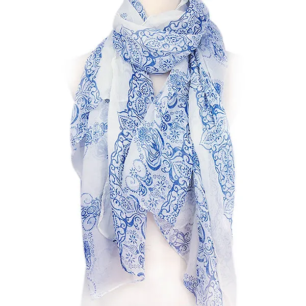 Porcelain Style Blue Women’s Scarf