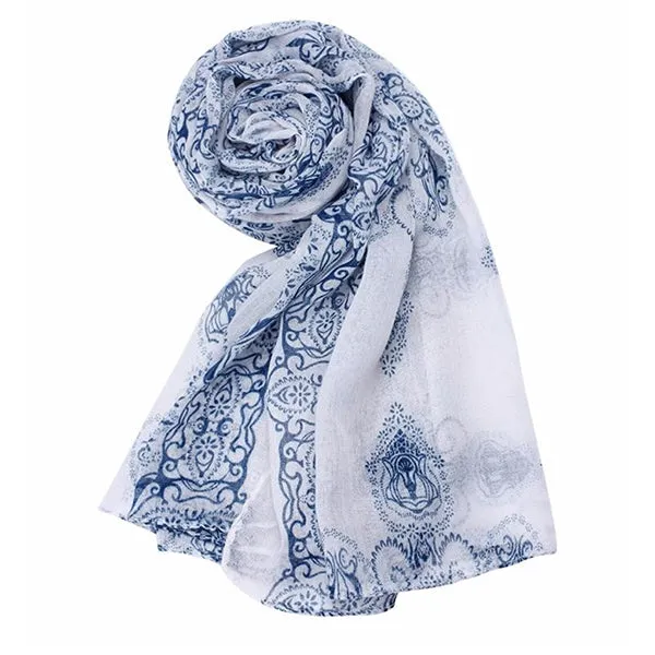 Porcelain Style Blue Women’s Scarf