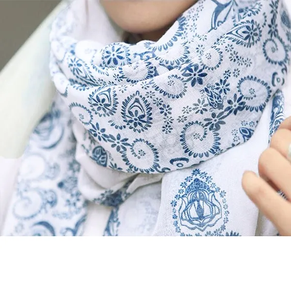 Porcelain Style Blue Women’s Scarf