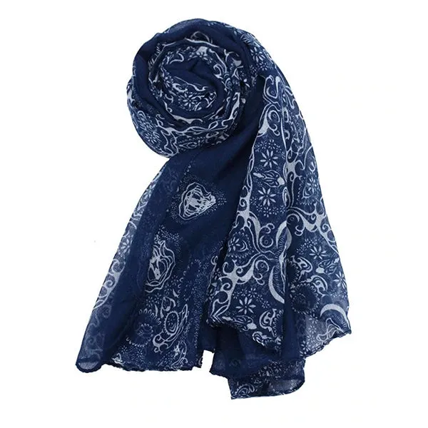 Porcelain Style Blue Women’s Scarf