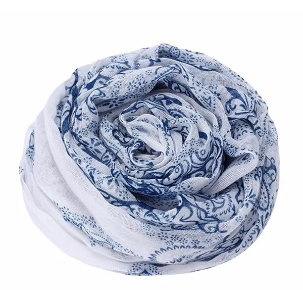 Porcelain Style Blue Women’s Scarf