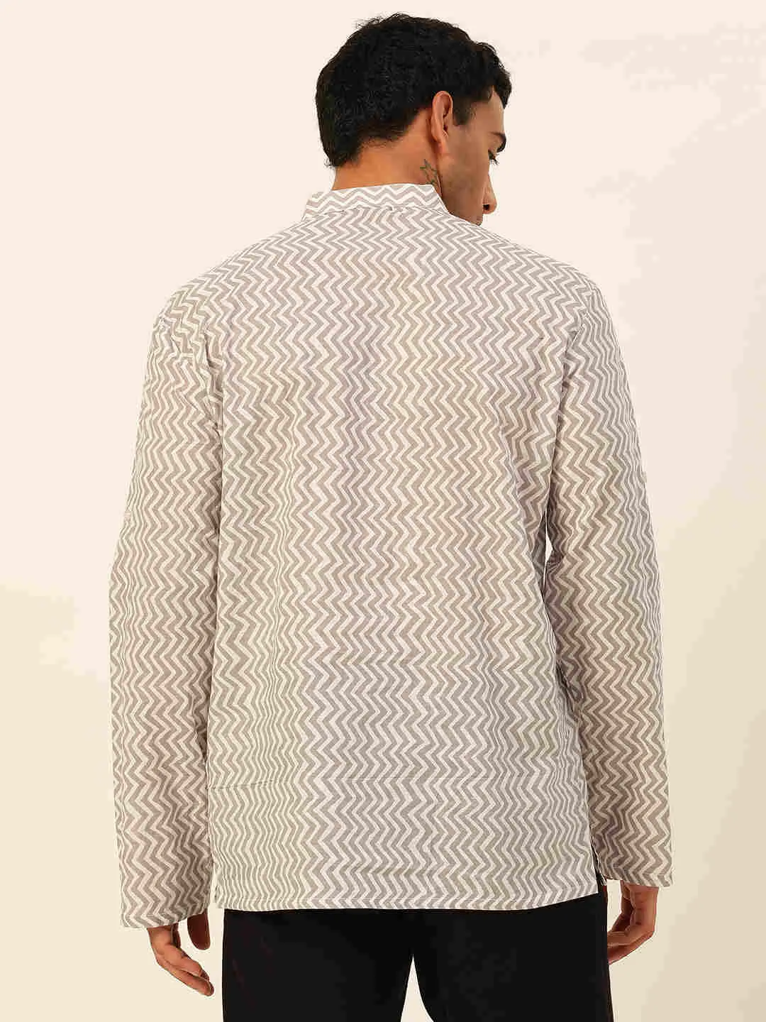 Premium White & Grey Zig Zag Handblock Printed Short Kurta