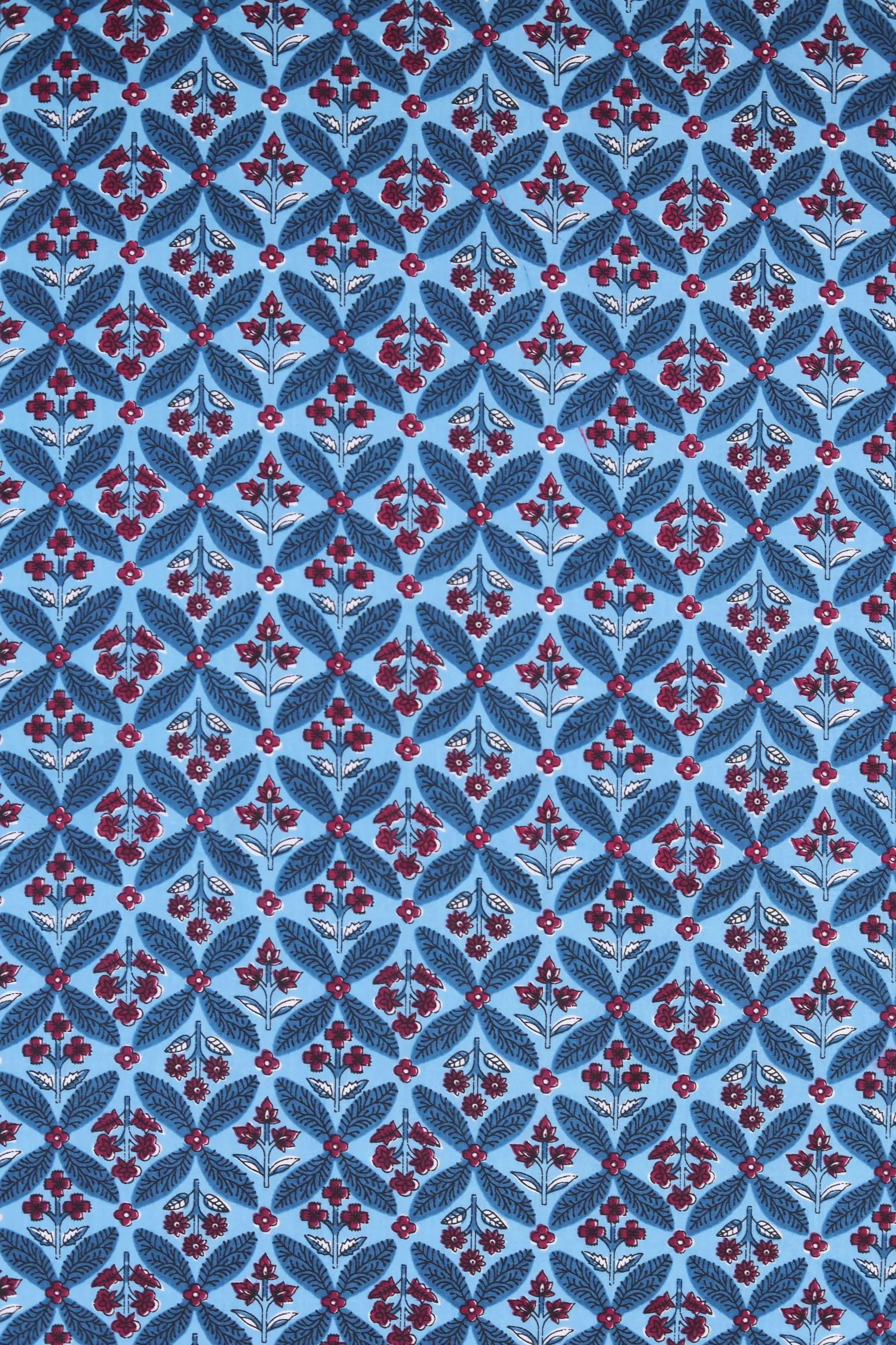 Pure Cotton Indigo Blue Floral Hand Block Printed Fabric