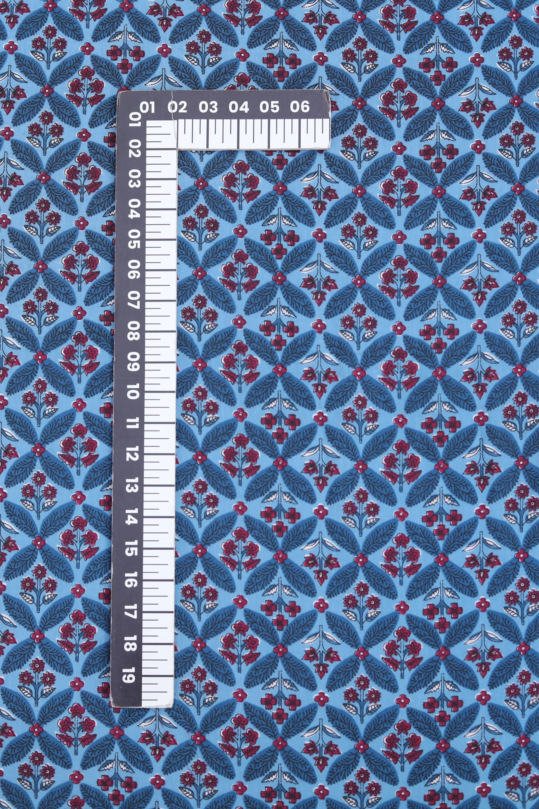 Pure Cotton Indigo Blue Floral Hand Block Printed Fabric