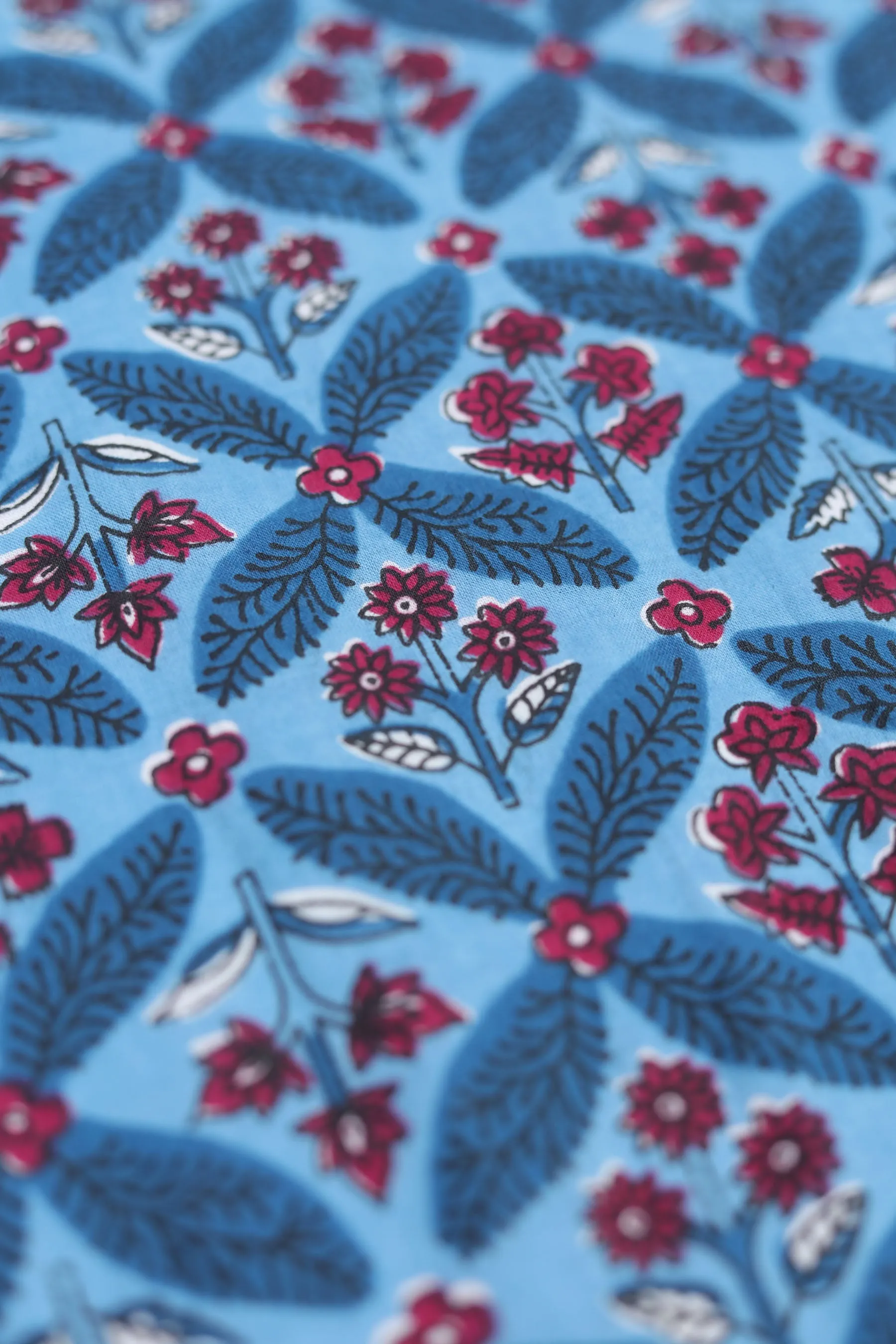 Pure Cotton Indigo Blue Floral Hand Block Printed Fabric