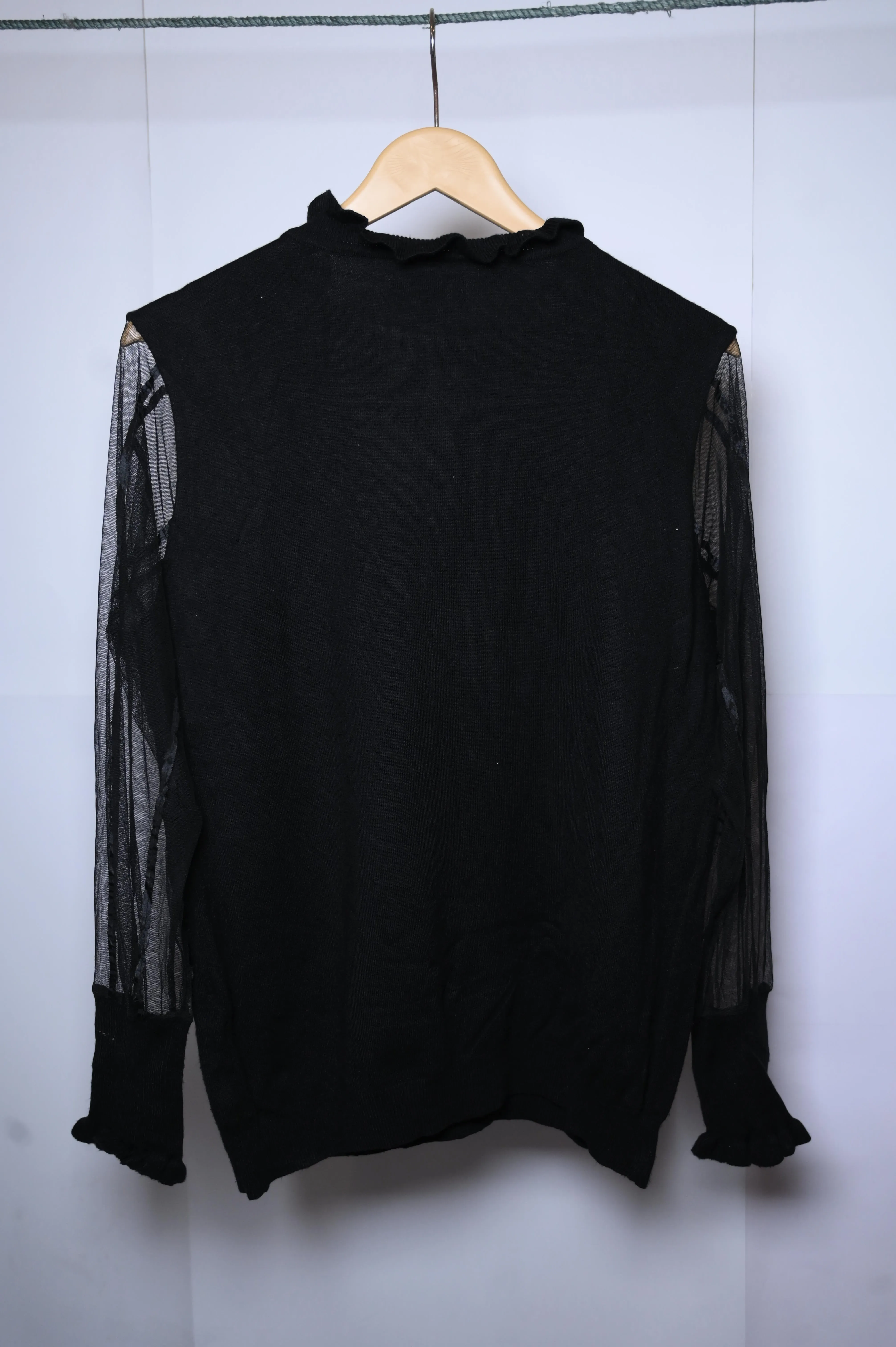 Quiz Black Winter Blouse with Net Sleeves