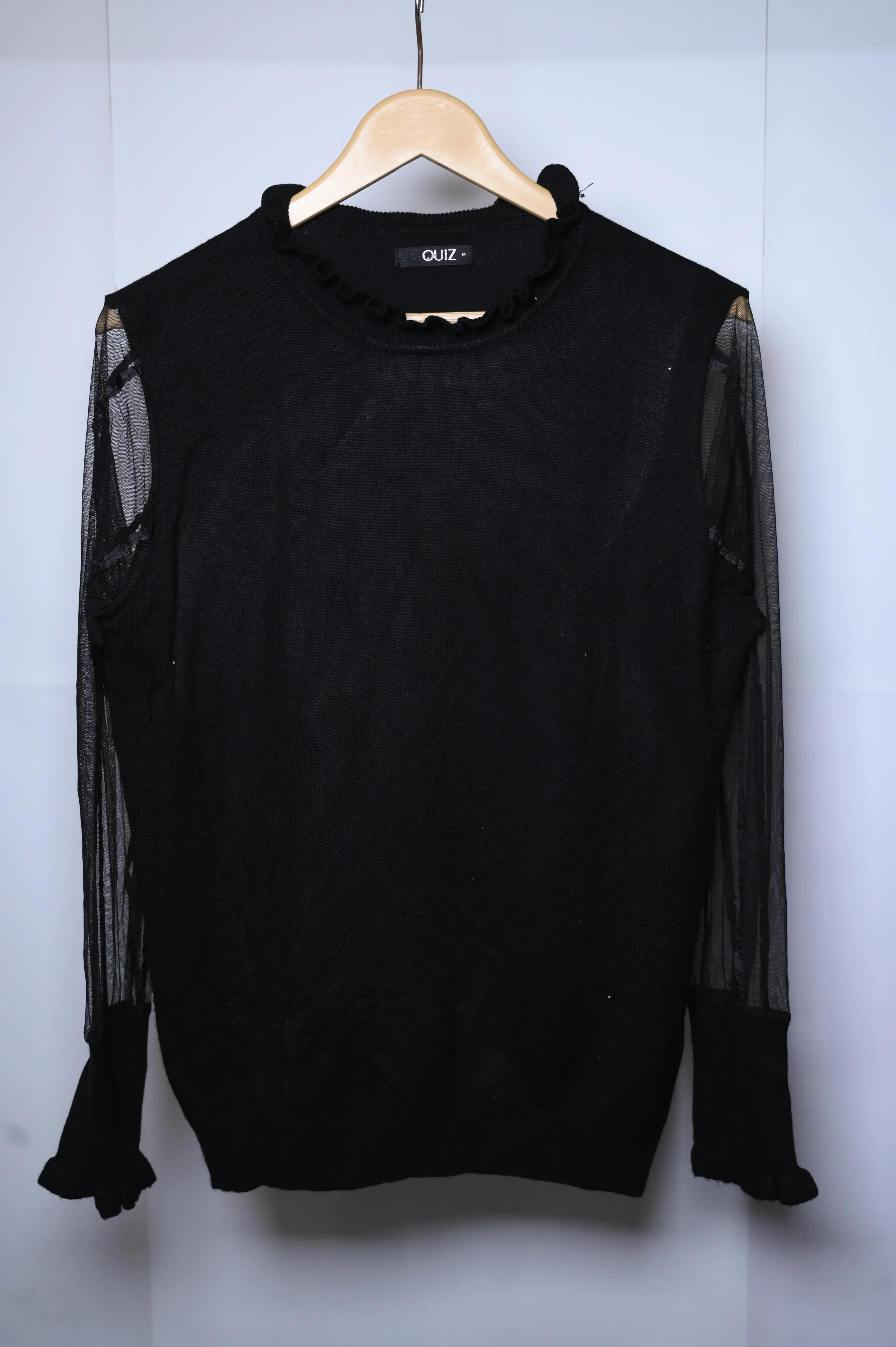 Quiz Black Winter Blouse with Net Sleeves