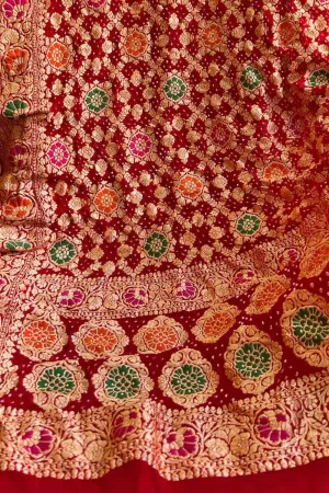 Red Banarasi Bandhani Georgette Meenakari Dupatta