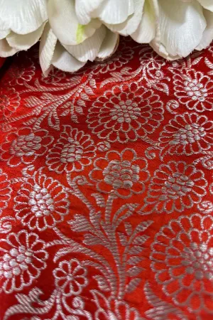 Red Banarasi Handloom Pure Silk Fabric ( 2.5 Mtr )