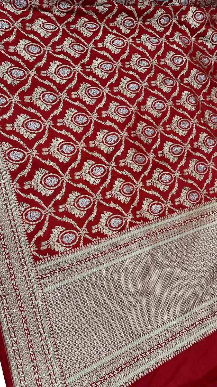 Red Banarasi Pure Katan Silk Handloom Dupatta